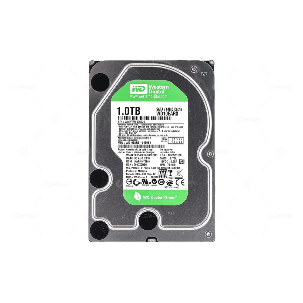 WD10EARS WD HARD DRIVE 1TB 5.4K 3G 3.5 LFF SATA 64MB CACHE -